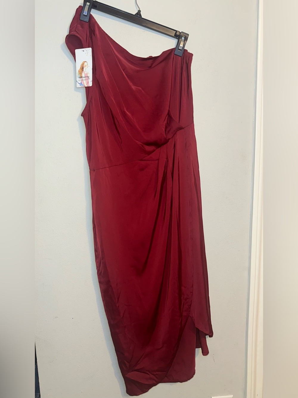 Pretty Garden Burgundy One Shoulder Drape Dress